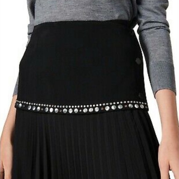 Sandro Paris Stud Embellished Midi Pleated Black Debby Wrap Skirt Size 3 US 8 - Picture 4 of 12